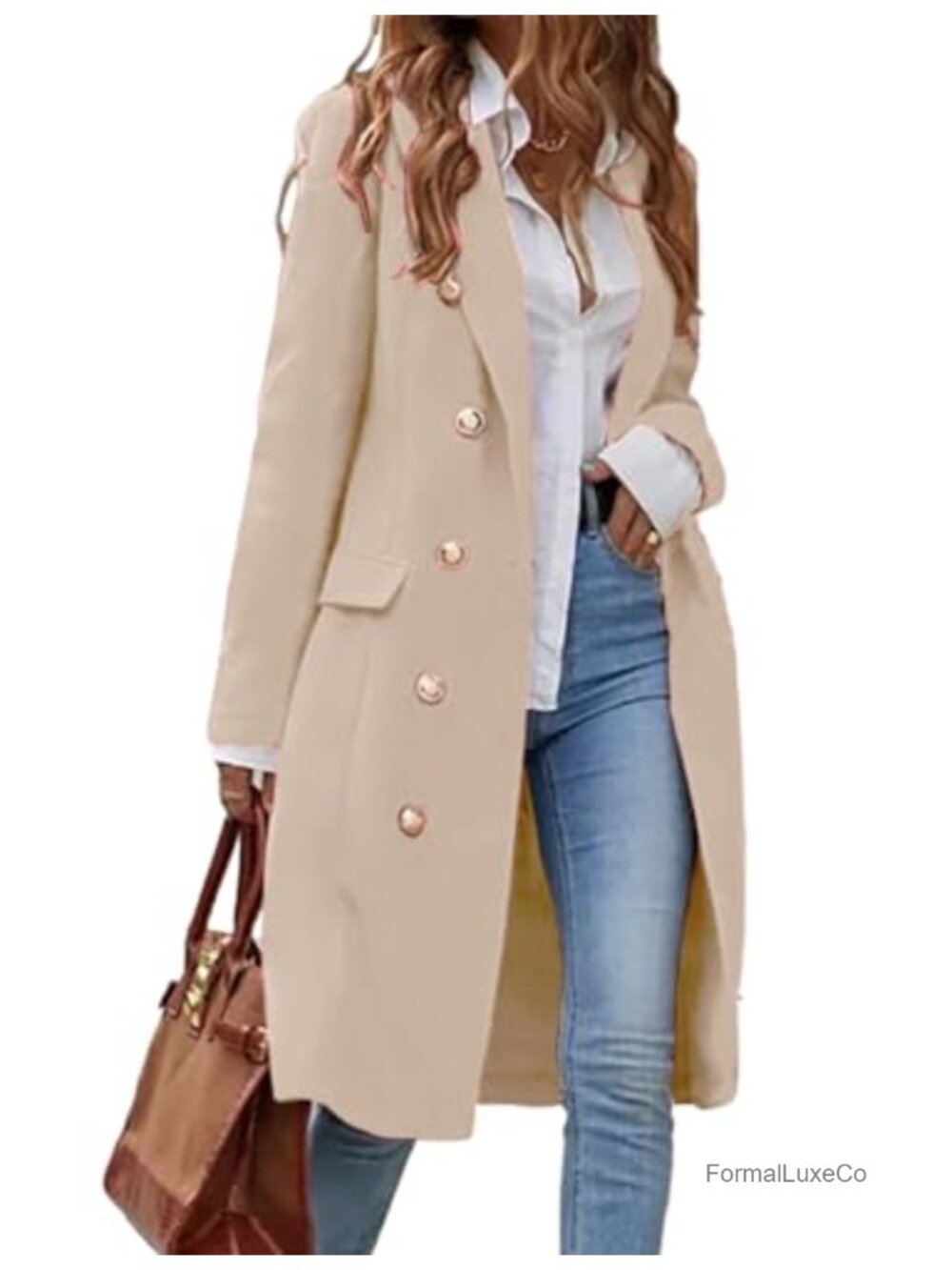 Wool Blend Double Breasted Trench Pea Coat Long Fall Winter Jacket